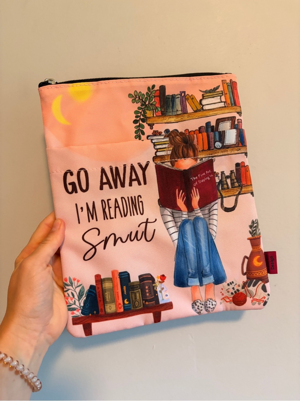 L. Parkin Deisng Pink Illustrated Book Cover Bag - 'Go Away I'm Reading Smut'